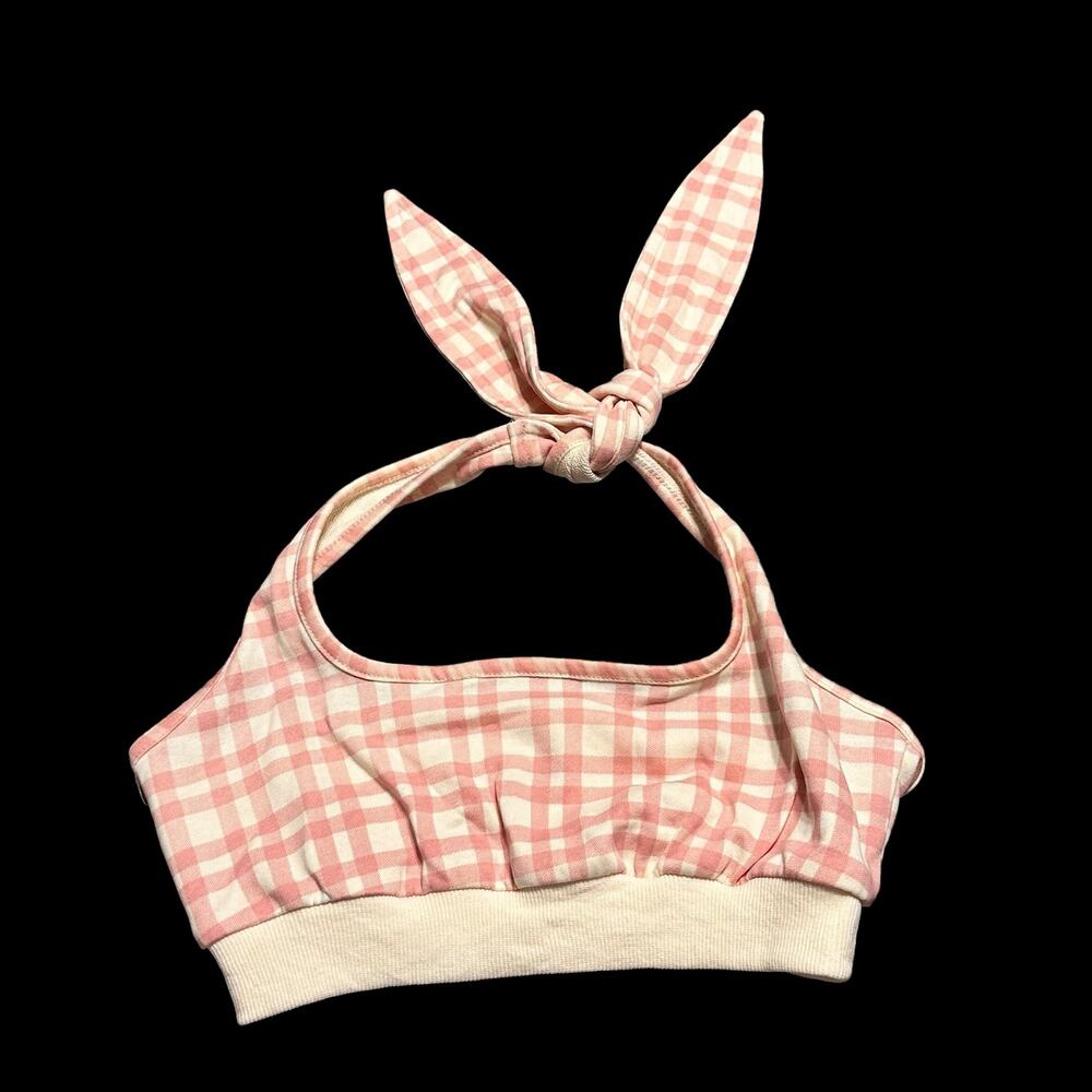 Le Lis Cropped Halter Top Bra Top Pink Gingham Size Small